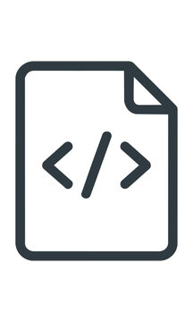 Document icon with code brackets for programming script development on white background. Modern technology concept