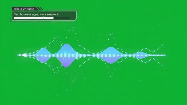 digital audio interface displaying a text-to-speech loading bar on a green screen background featuring a text input box and a horizontal sound progression line for modern software applications