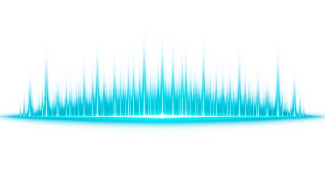 Cyan audio waveform visualizer, digital sound wave spectrogram representation, abstract music frequency bars, audio editing graphic design element