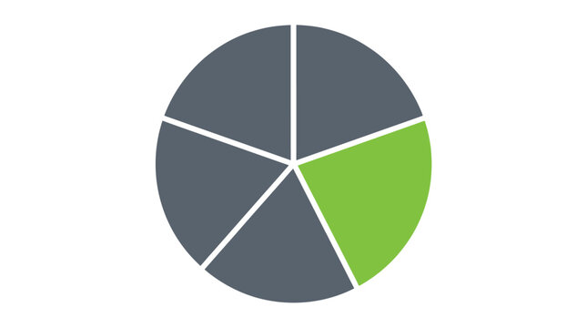 Minimalist pie chart graphic featuring five distinct segments with a single bright green highlight color piece