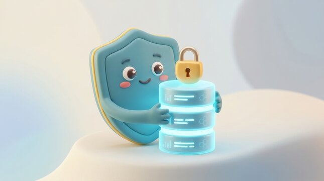 Protecting Sensitive Information with Secure Data Encryption, A cute character holding secure data storage with a padlock.
