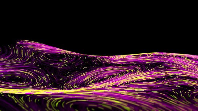 Abstract Luminous Streamline Vortex Background.An abstract visualization featuring bright flowing lines and particle trails forming multiple vortices and curved stream patterns on a dark background.
