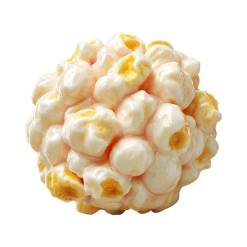 Closeup popcorn kernel cluster isolated on white background, concept of tasty snack food and crunchy treat depiction