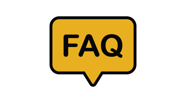 Bold yellow faq speech bubble icon with black border showing frequently asked questions informational web symbol