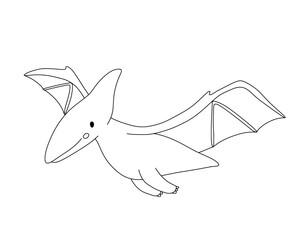 Cute pterodactyl for coloring page, cartoon outline dino. Educational activity book with prehistoric creature for children to draw and color. © Elena