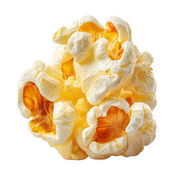 Closeup popcorn kernel piece in macro shot isolated on white background, representing snack food concept and simplicity idea