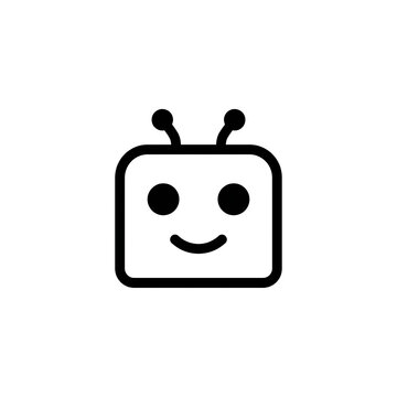 Minimalist robot head icon with antenna isolated on a transparent background
