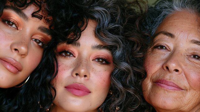 Three women with curly hair close together