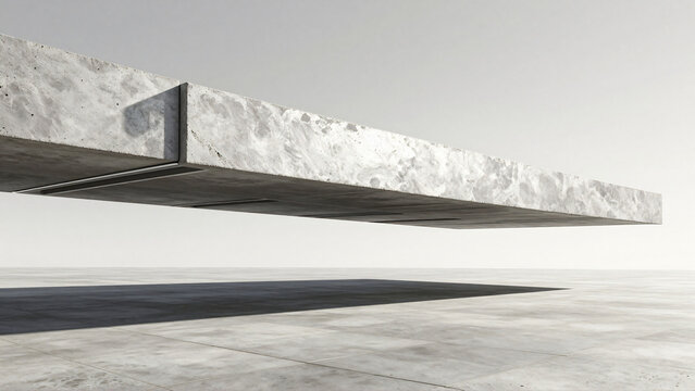 Surreal floating concrete block casting shadow on the floor