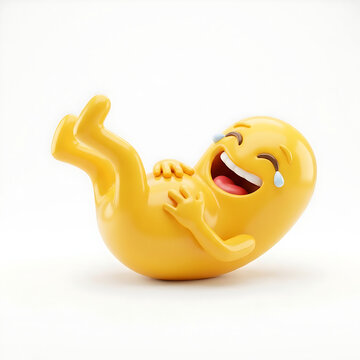 3D Yellow Cartoon Character Rolling on the Floor Laughing