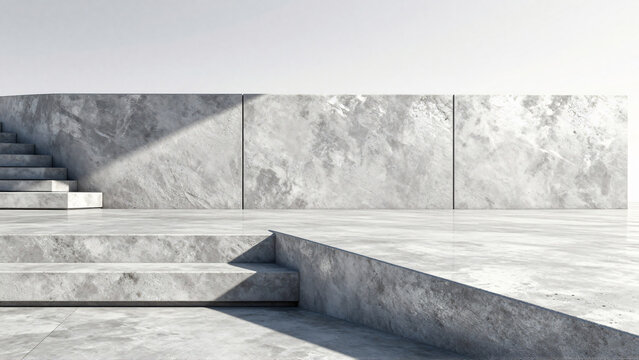 Modern architectural concrete platform with geometric stairs