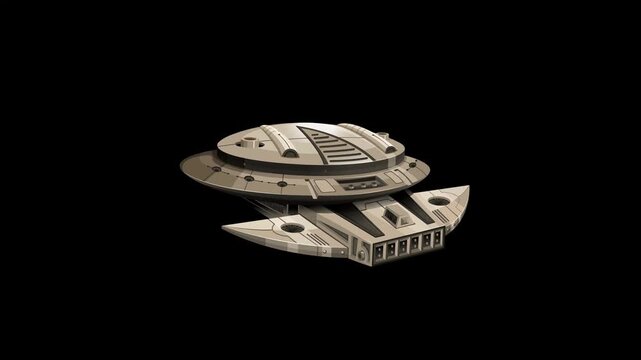 Futuristic Metallic Spacecraft Floating Against a Solid Black Background