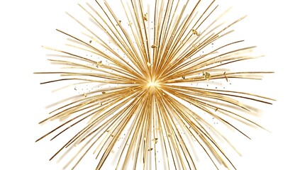 Obraz premium Abstract Elegant Golden Starburst Explosion with Gold Foil Flakes Isolated on White Background