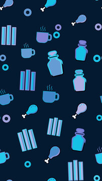 Stylized food and drink icons pattern