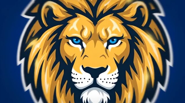 Lion head pattern on blue background, lion head animation on blue background