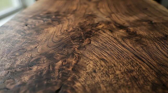 Extreme Close Up Of Rich Natural Dark Walnut Wood Grain Top Texture With Distressing And Pattern