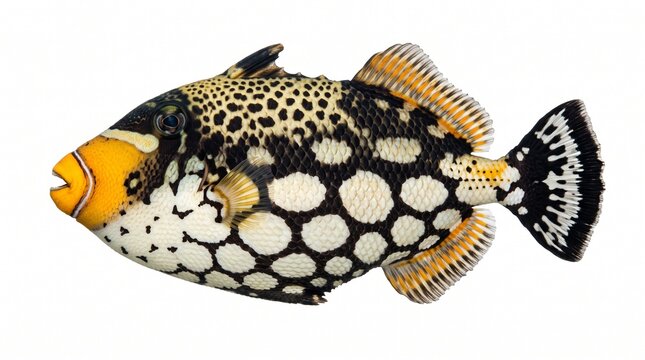 Colorful clown triggerfish swimming in tropical ocean water