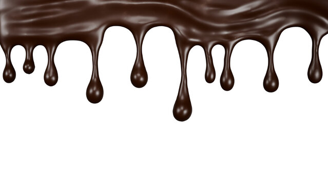 Dripping melted dark chocolate syrup top border on transparent background with alpha channel overlay for sweet dessert bakery and food graphic design