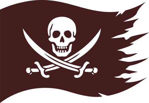 Pirate flag illustration with human skull and crossed swords crossbones skeleton