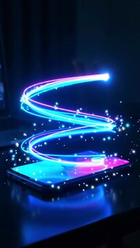 Futuristic Digital Light Flow Emerging From Smartphone Display Featuring Abstract AIzaSyAwyVgEvP5da-2JkZi2lUjOIXkrlyqbm94 Energy Particles uu (9)