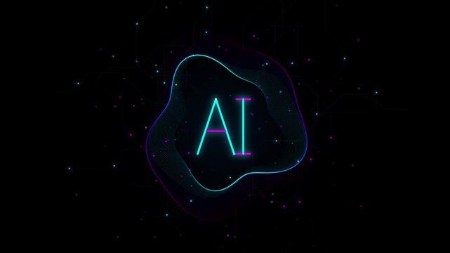 Glowing Neon Artificial Intelligence AI Logo Animation with Digital Particles