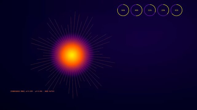 A vibrant plasma turbulence event pulses with radiant light patterns while data circles pulsate in sync across this dark digital analytical interface display screen