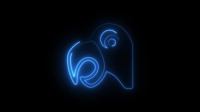 Glowing blue neon parrot head outline icon
