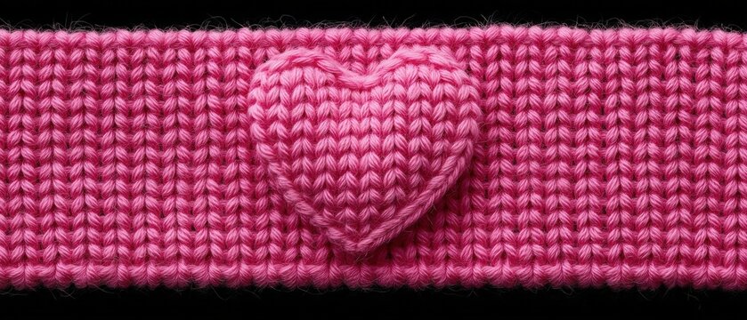 Handmade pink knitted heart resting on a textured backdrop perfect for celebrating valentine's day or expressing romantic sentiments
