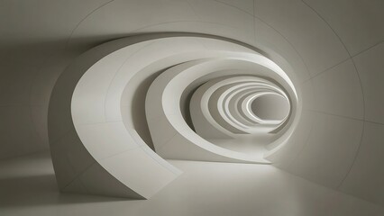 Obraz premium Abstract tunnel 3D render, futuristic architectural corridor with spiral curves and white light background
