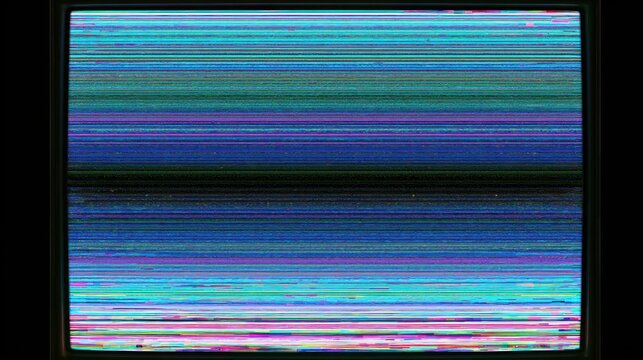 Retro tv screen static glitch with horizontal stripes in blue and teal