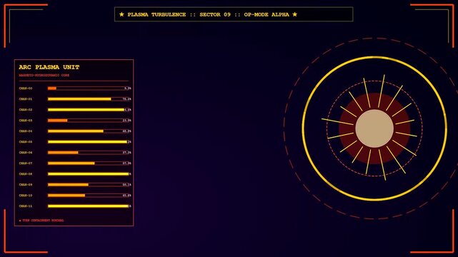Display of plasma turbulence monitoring on a complex interface showing fluctuating energy levels and spherical reactors in a digital environment for advanced system performance analysis