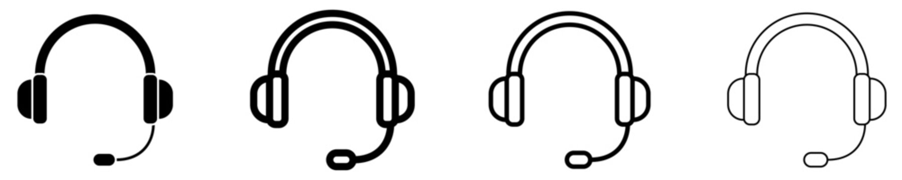Headset flat icon set with microphone for customer support