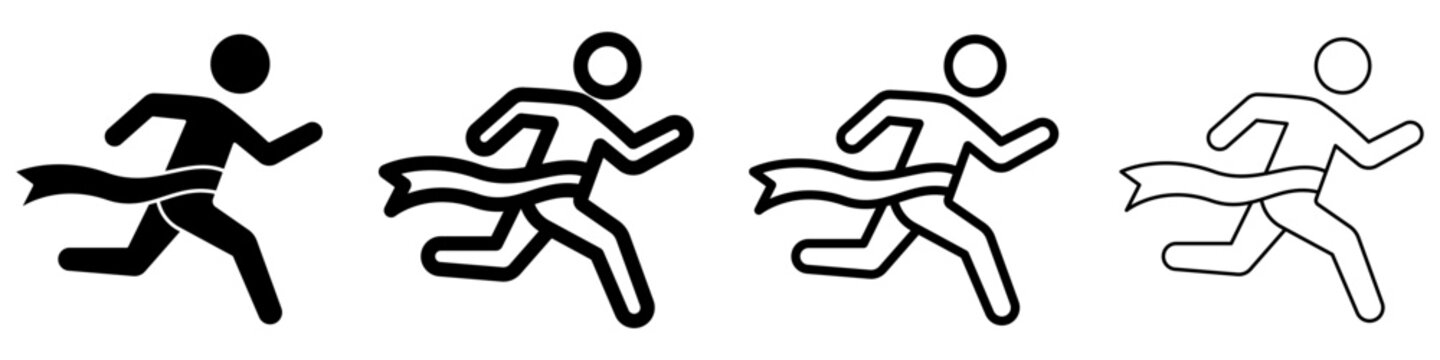 Runner crossing finish line solid glyph icon