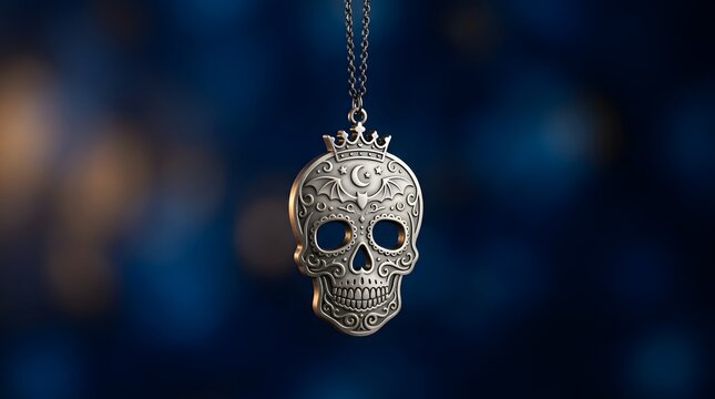 Silver Skull Crown Pendant Necklace