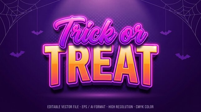 Trick or treat text, halloween style editable text effect on purple textured background