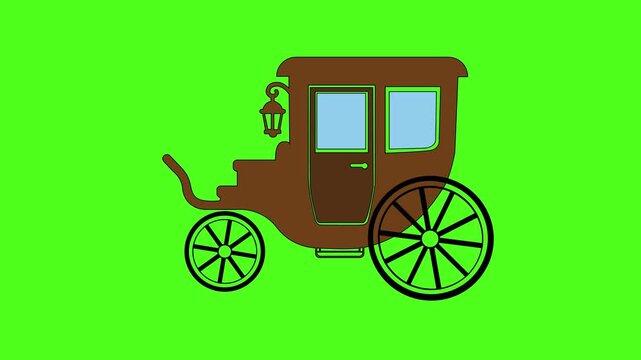 Brown horse carriage moving through green screen environment in this animated digital motion video footage clip