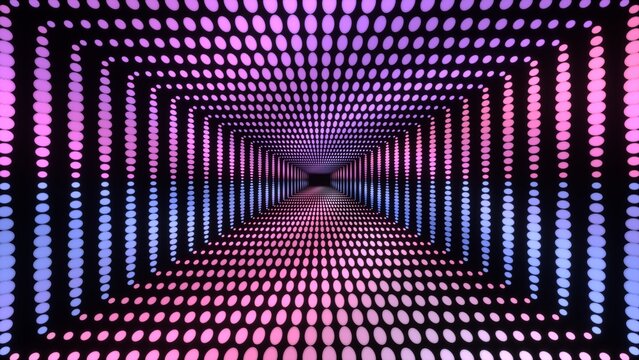 Pink purple blue glowing dot rectangular tunnel space