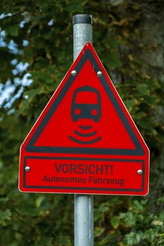 Caution autonomous vehicle, sign, Keitum, Sylt, North Frisia, Schleswig-Holstein, Germany