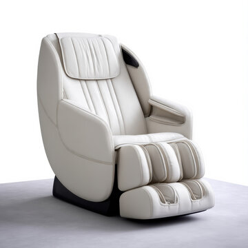 White massage chair modern design comfortable high backrest padded armrest footrest relaxation luxury