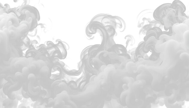 Realistic white smoke or steam on transparent background. 