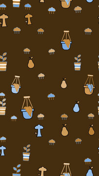 Pattern of plants, pears, and rain clouds