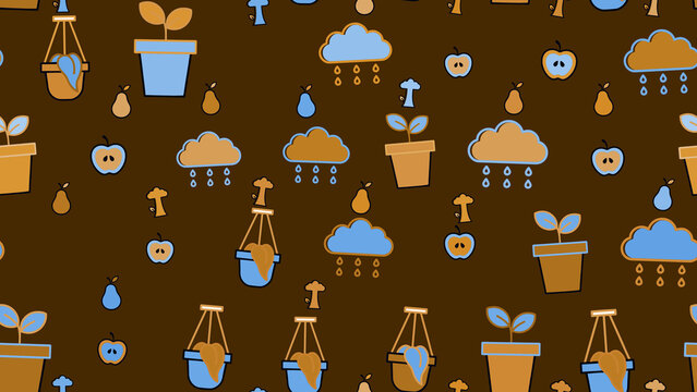Seamless pattern of garden and weather icons