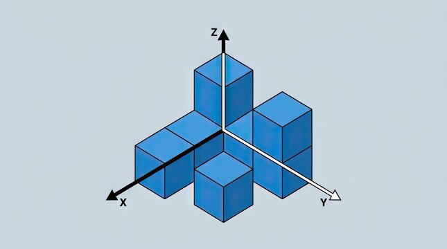 Blue 3D isometric cubes on XYZ coordinate axes.