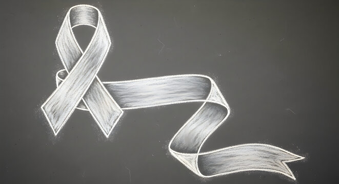 A delicate silver ribbon gracefully curves and twists symbolizing hope remembrance and quiet elegance in a monochrome setting