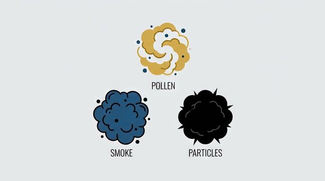 Vector icons of pollen smoke and dust particles infographic