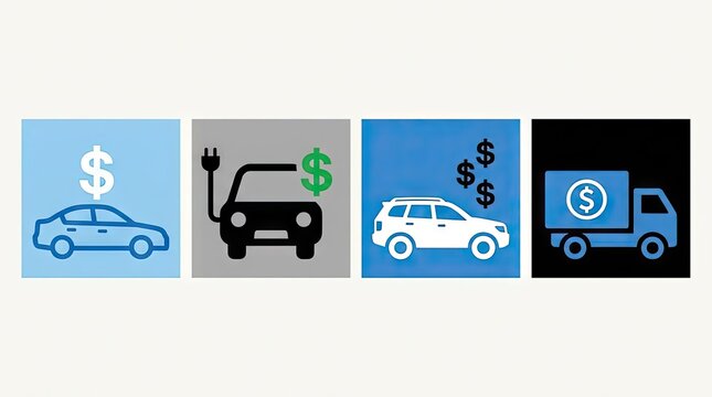 Vehicle sales and fleet management financial icons