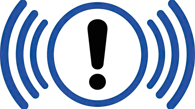 Warning alert symbol with exclamation and signal waves