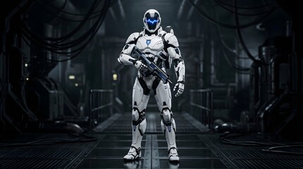 Fototapeta premium Futuristic soldier in white tactical armor