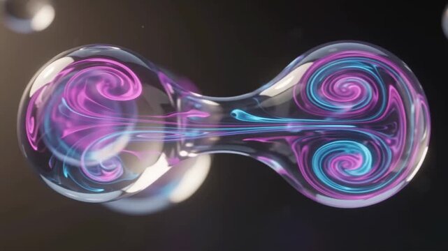 Abstract Quantum Energy Flow Inside Glass Molecule Structure, Futuristic Science 3D Animation Video Footage