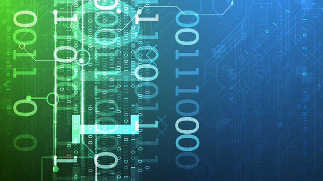 Abstract technology background with glowing binary code and digital numbers
